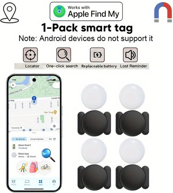 Apple GPS-Tracker in Schwarz mit starkem Magnet für Auto und Fahrzeug zur Anti-Verlust-Positionierung via Find My App - Bild 1
