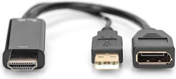 Digitus Adapterkabel HDMI auf DisplayPort und USB-A in Schwarz, unterstützt 4K 30 Hz und 3D-Video, Länge: 20 cm - Bild 2