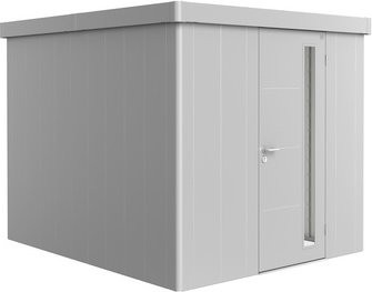 Biohort Gerätehaus Neo aus Stahl mit Standardtür und Flachdach in Silber Metallic, B/H/T: 236 x 222 x 292 cm - Bild 1
