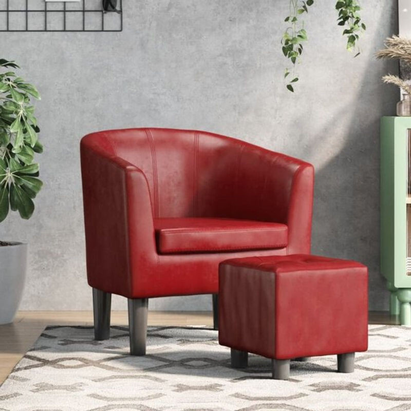 Modernes Cocktailsessel Set mit Fußhocker von vidaxl in Rot aus Kunstleder - Bild 1