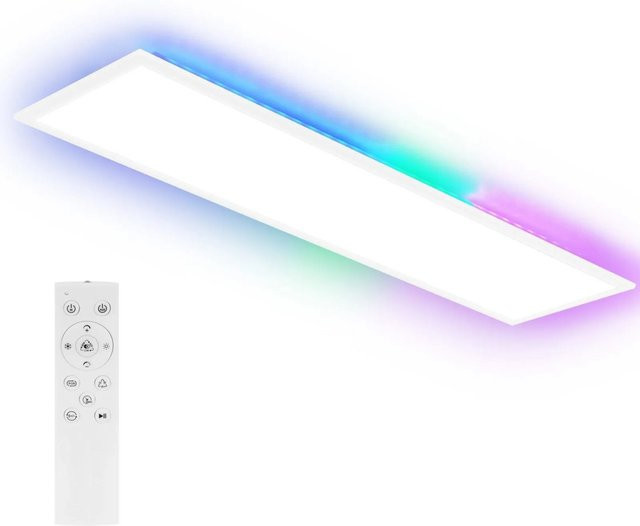 NETTLIFE LED Deckenleuchte aus Metall in Weiß, dimmbar mit Fernbedienung und Timer, modern und rechteckig, B: 30,0 cm, T: 8,0 cm, H: 124,0 cm - Bild 1