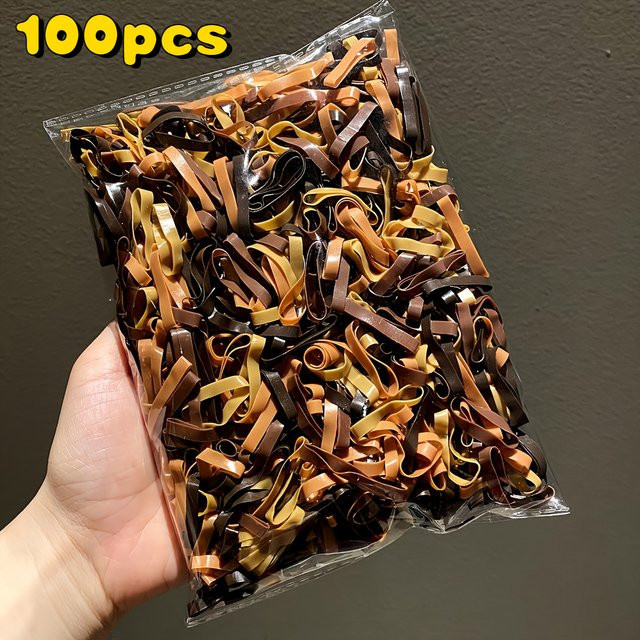 100 Stück Haargummis, kaffeebraun, elastisch, Damen - Bild 1