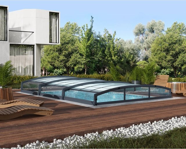 Palram Canopia Majorca Teleskopische Poolüberdachung aus Aluminium und Polycarbonat in Anthrazit und Bronze, B: 458 cm, T: 677 cm - Bild 1
