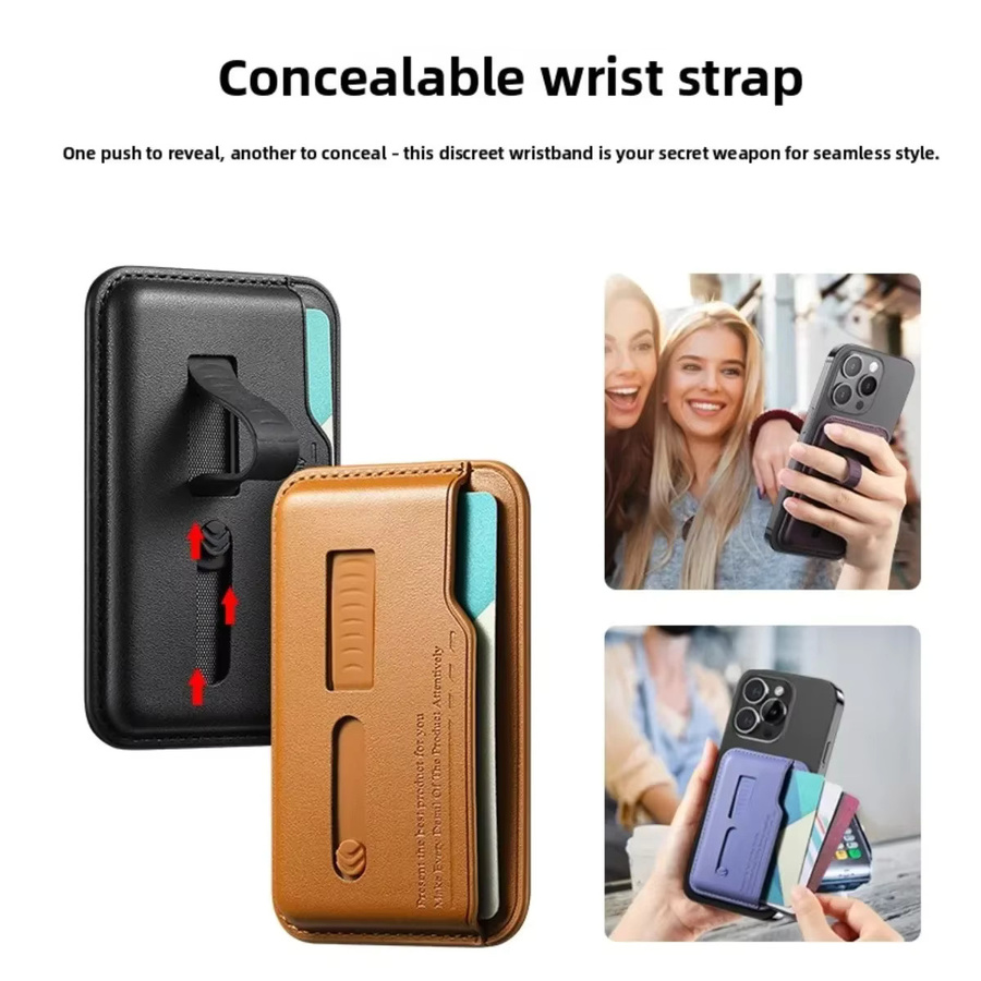 MagSafe Kartenhalter Hülle für Apple iPhone 17 16 15 14 13 Pro Max mit magnetischer Brieftasche und Handgelenksschlaufe in Schwarz - Bild 4