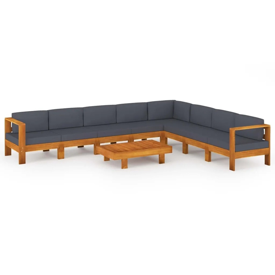 vidaXL 9-tlg Garten-Lounge-Set Modell 3 aus Akazienholz mit grauen Polstern in L-Form - Bild 2