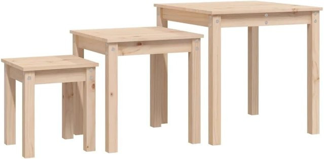 vidaXL Satztische aus Massivholz Kiefer in Braun, 3er-Set, quadratisch - Bild 1