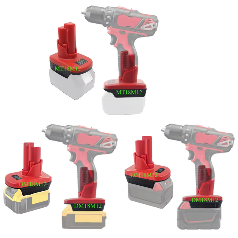 Adapter Konverter für Makita M18, Milwaukee M12 und DeWalt 18V/20V Akkus, Farbe: Rot - Bild 2