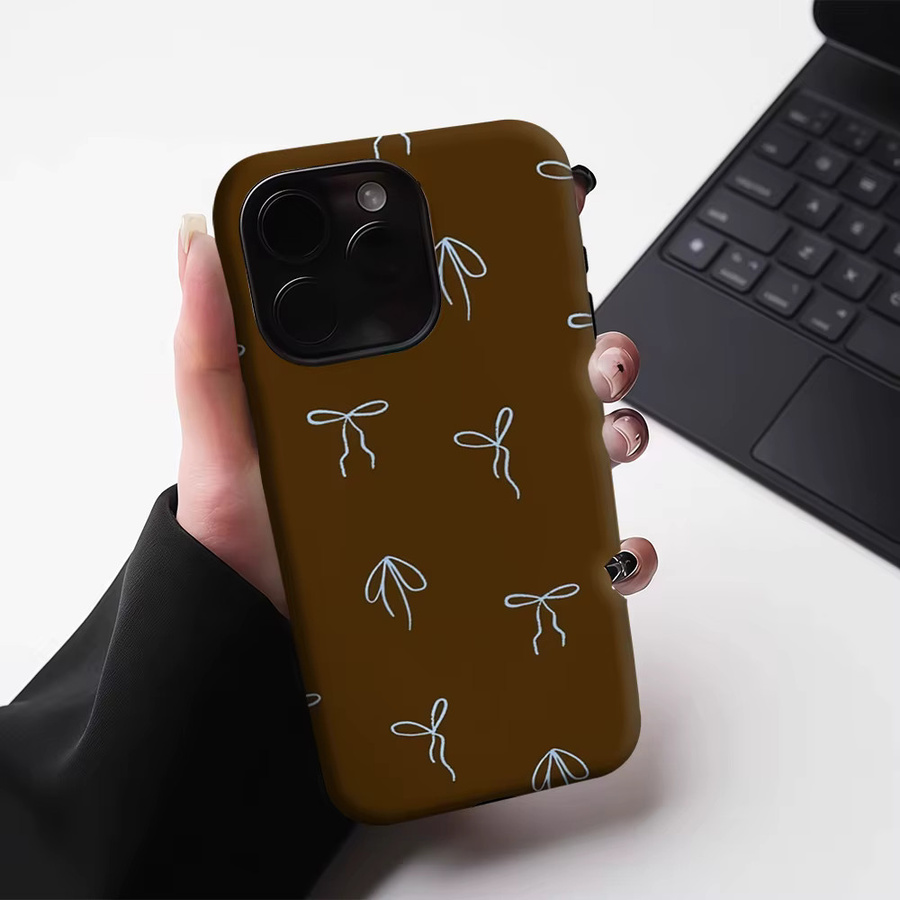 Potdemiel Handyhülle mit weißer Schleife für iPhone 17 16 15 14 13 Pro Max Plus, robuste doppelschichtige Hülle mit Magnetfunktion, Hellbraun - Bild 5