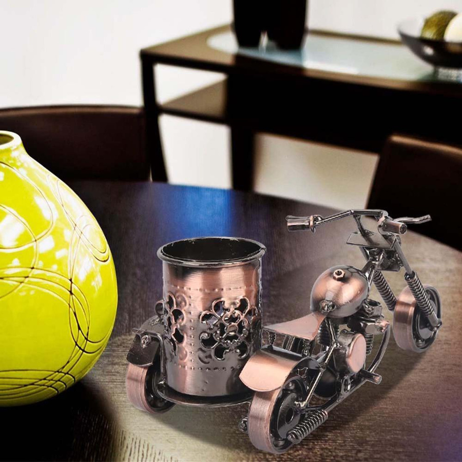 Motorrad Stiftehalter aus Eisen in Bronze als Vintage Schreibtisch Organizer für Bars und Cafés - Bild 2