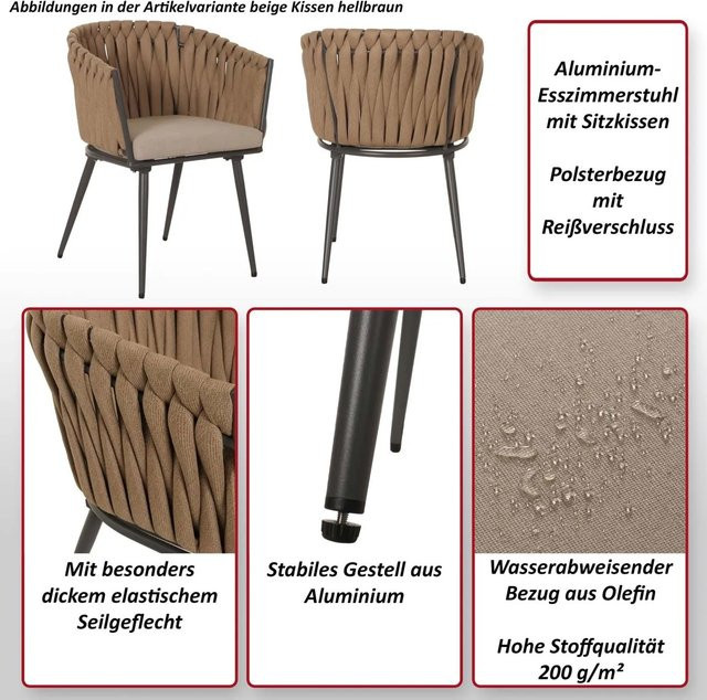 MCW Esszimmerstuhl N38 2er-Set in Creme und Hellbraun mit Olefin-Kissen und Aluminiumgestell - Bild 1