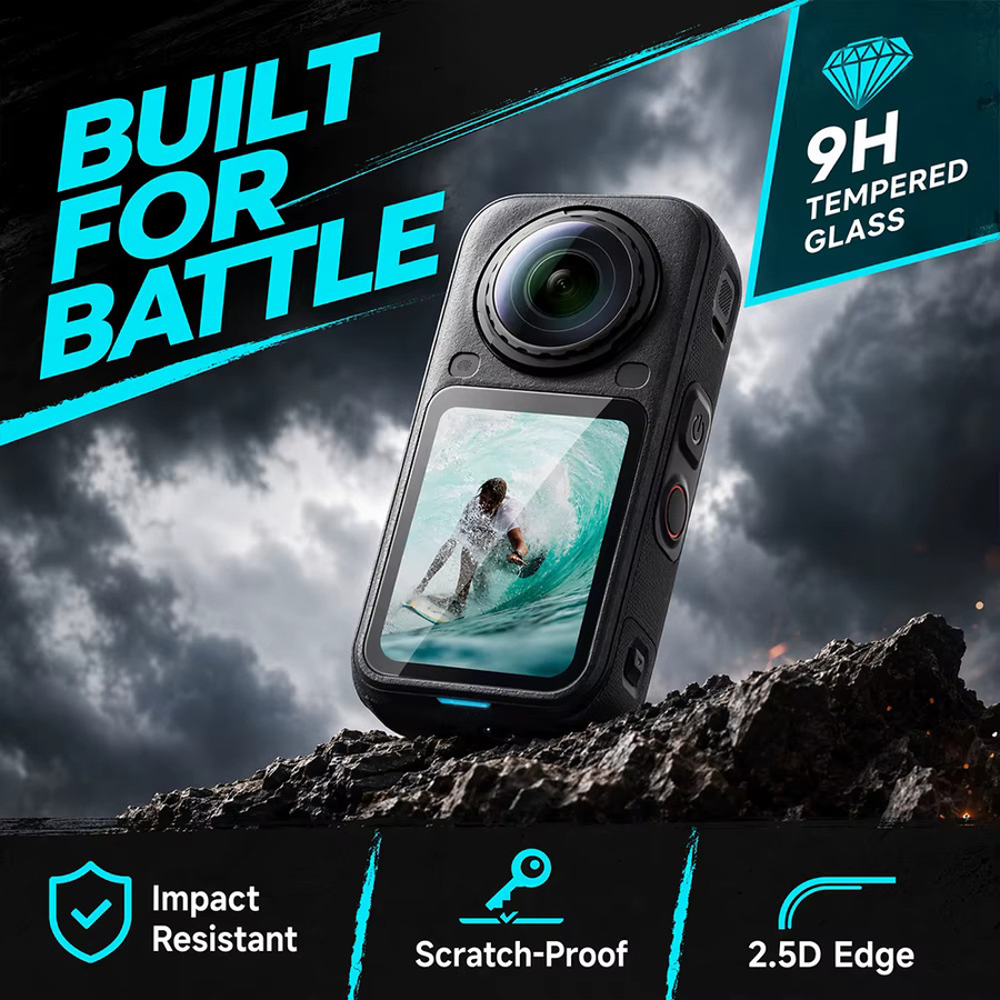 ONM Displayschutzfolie aus 9H gehärtetem Glas für Insta360 X6, transparent und kratzfest - Bild 4