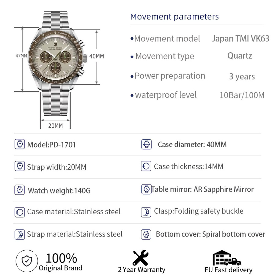 PAGANI DESIGN Chronograph, Quarz, Edelstahl, Saphirglas, Herren - Bild 8