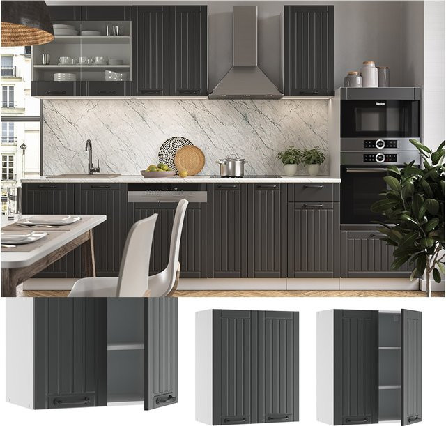 Vicco Hängeschrank Fame-Line Landhaus Küchenschrank Anthrazit/Weiß Breite: 60 cm, Höhe: 72 cm, Tiefe: 34,1 cm - Bild 1