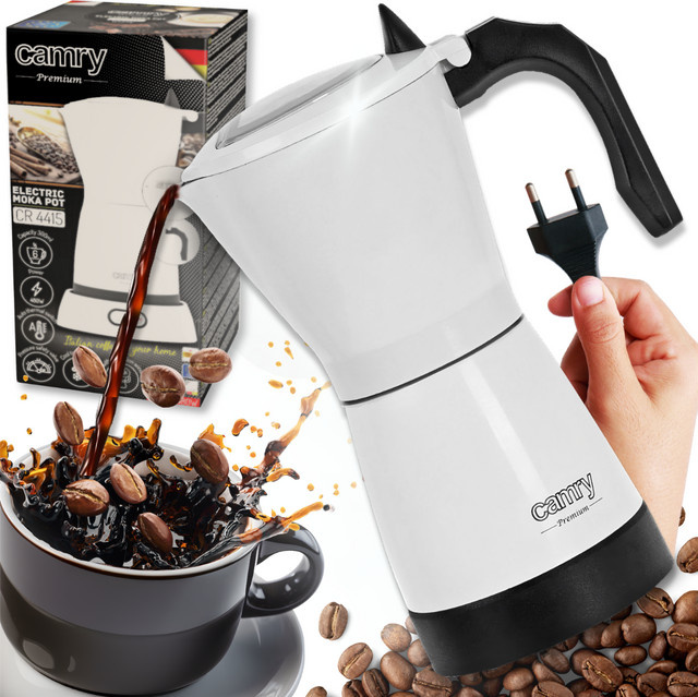 Camry Elektrische Moka Kaffeemaschine, 300 ml, 480 W, Weiß, 6 Tassen, faltbar für Reisen - Bild 1