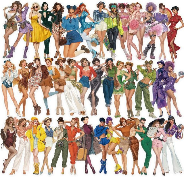 50 Stück Vintage-Pop-Art-Mädchen-Aufkleber von Anime Worlds Store, wasserfeste transparente PET-Aufkleber in Multicolour - Bild 1