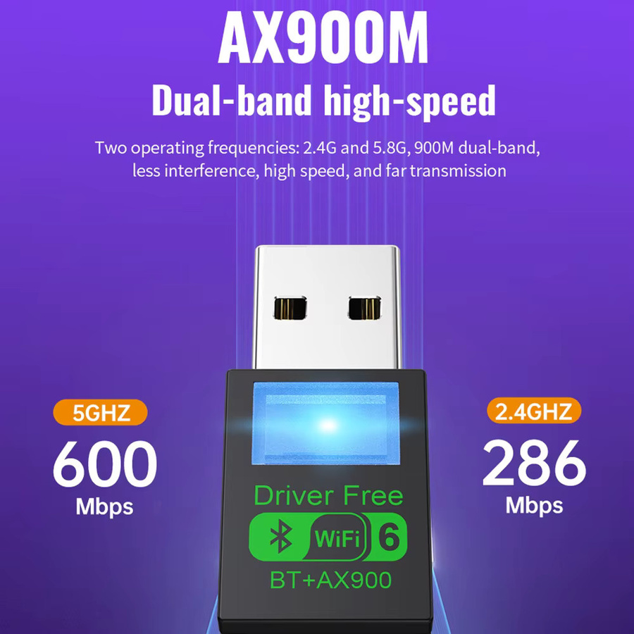 Elough WiFi 6 AX900 USB-Adapter mit Bluetooth 5.4, Dual-Band 2,4 GHz & 5 GHz Drahtlose Netzwerkkarte für PC und Laptop, Schwarz - Bild 4