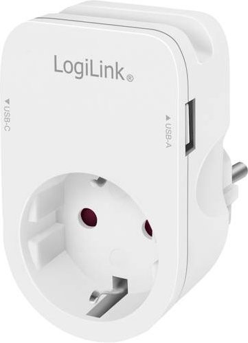 LogiLink Anschlussdose PA0259 in Weiß mit USB-A und USB-C Ladeausgang, IP20, mit erhöhtem Berührungsschutz und Überspannungsschutz - Bild 1