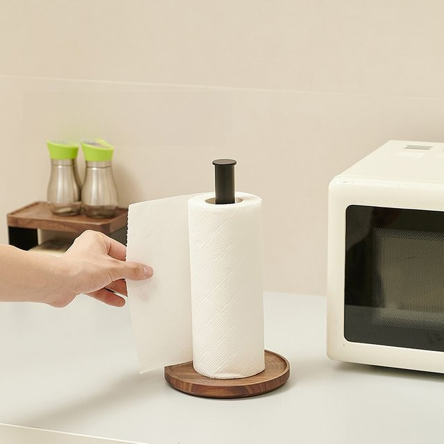 FALANGSHI Küchenrollenhalter aus Holz in Walnuss Braun, Vertikaler Papierhandtuchhalter für Küche und Badezimmer, Höhe: 26,8 cm, Breite: 15,8 cm - Bild 1
