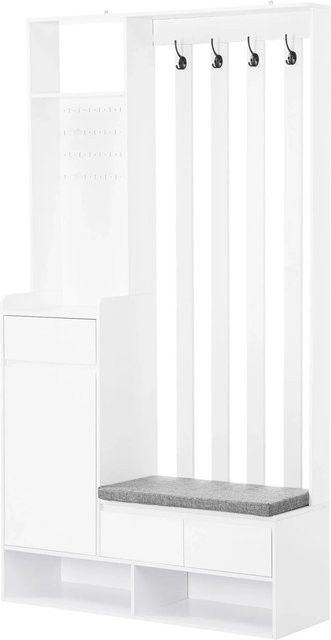 okwish Flurgarderobe mit Schuhbank und 4 Haken in Weiß, B/T/H: 100 x 35 x 180 cm - Bild 1