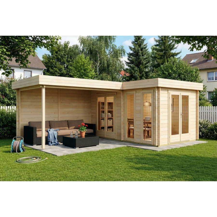 Carlsson Gartenhaus Quinta Flachdach Log Cabin Unbehandelt Beige B: 680 cm, T: 467 cm, H: 236 cm - Bild 2