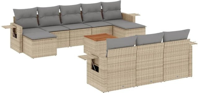 vidaXL 11-tlg. Garten-Sofagarnitur in U-Form aus Polyrattan mit Kissen in Beige - Bild 1