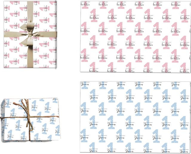 WEIGAO Geschenkpapier für Geburtstage und Jubiläen in Rosa und Blau mit personalisierbaren Namen oder Alter - Bild 1
