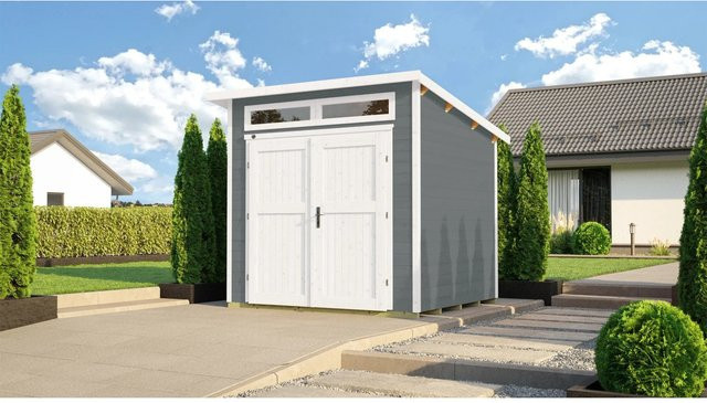 WEKA Designhaus 264 Gartenhaus aus Massivholz mit Pultdach in Grau, B/H/T: 263 x 239 x 249 cm - Bild 1