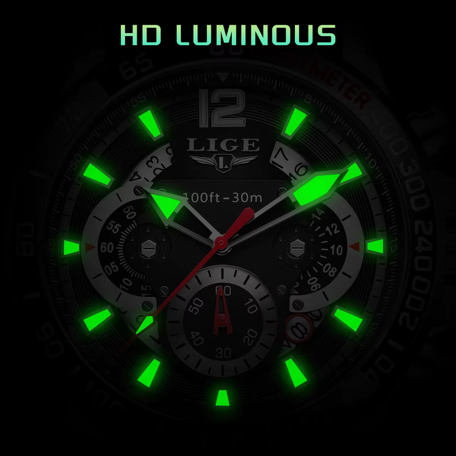 LIGE Armbanduhr Quarz, Silikonarmband, Schwarz, Herren - Bild 4