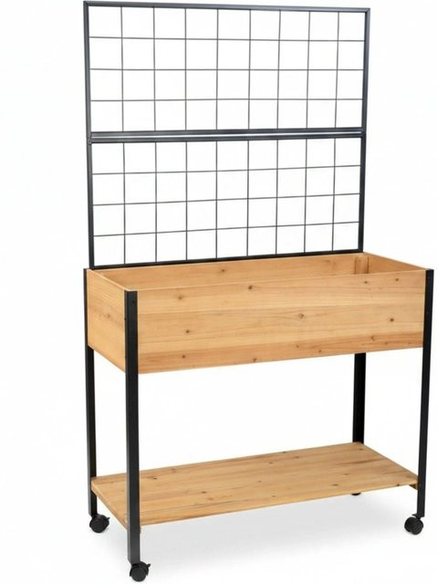 Relaxdays Hochbeet aus Kiefernholz und Stahl mit Rankgitter, Ablage und Rollen, Schwarz, B: 165 cm, T: 102 cm, H: 47,5 cm - Bild 1