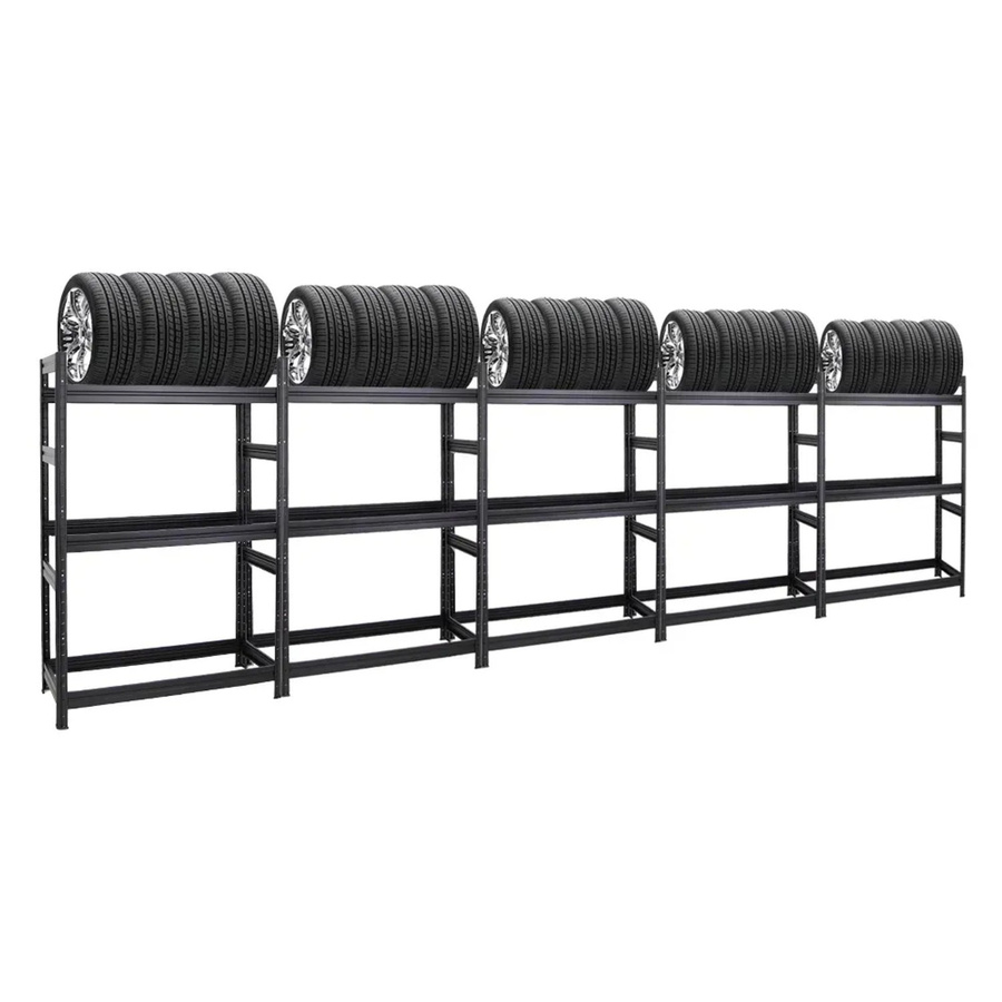 PROREGAL Dino Reifenregal Set 5 Stück, Schwarz, H x B x T: 180 x 120 x 50 cm, Fachlast 150 kg, verstellbare Regalböden aus Stahl - Bild 2