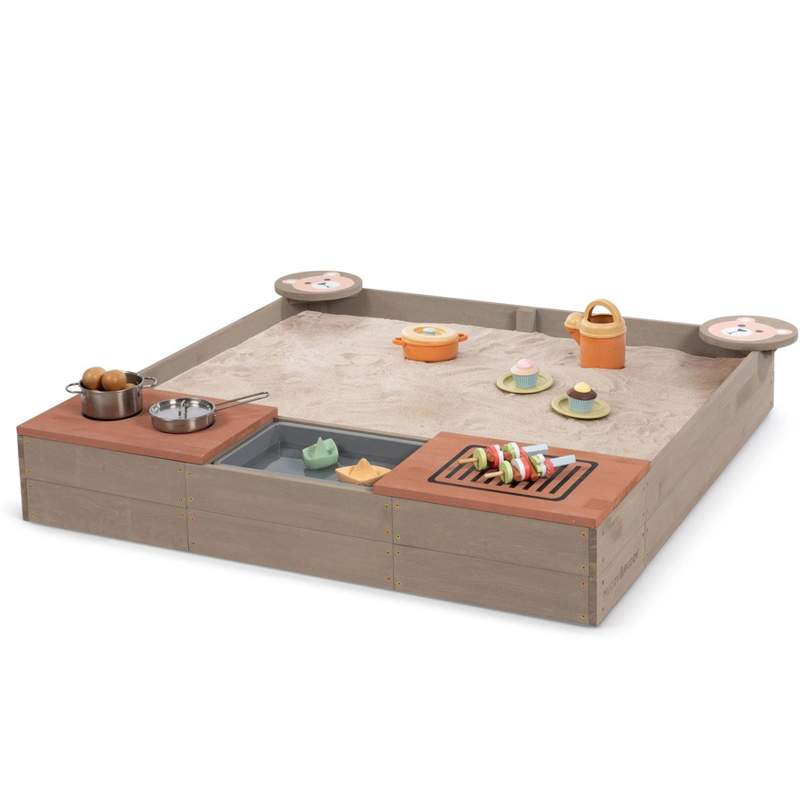 Muddy Buddy Sandkasten Wild Bear aus Massivholz in Warmgrau und Puderrosa, B/H/T: 120 x 120 x 20 cm - Bild 2