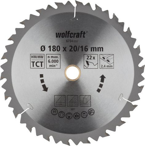 Wolfcraft Kreissägeblatt für Holz, Silber, Durchmesser: 180 mm, 22 Zähne - Bild 1