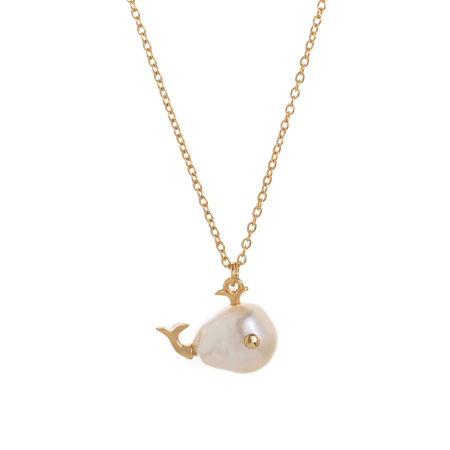 SLOONGJEWELRY Wal-Anhänger-Halskette, Edelstahl, Perle, Gold - Bild 2
