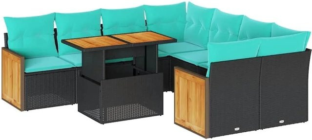 vidaXL 9-teilige Garten-Sofagarnitur aus Poly-Rattan mit Kissen in Schwarz - Bild 1