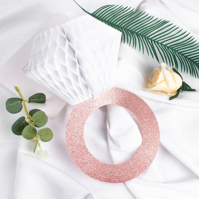 joy-enlife Waben Ring Dekoration aus Papier in Gold und Rosa für Hochzeit, Verlobung und Junggesellenabschied - Bild 1