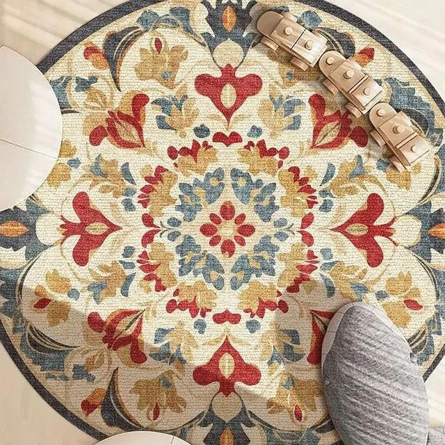 Runder Mandala Teppich von Wucifang Jewelry in Multicolour, Ethnischer Boho Design Teppich aus Polyester, Durchmesser: 80 cm - Bild 1