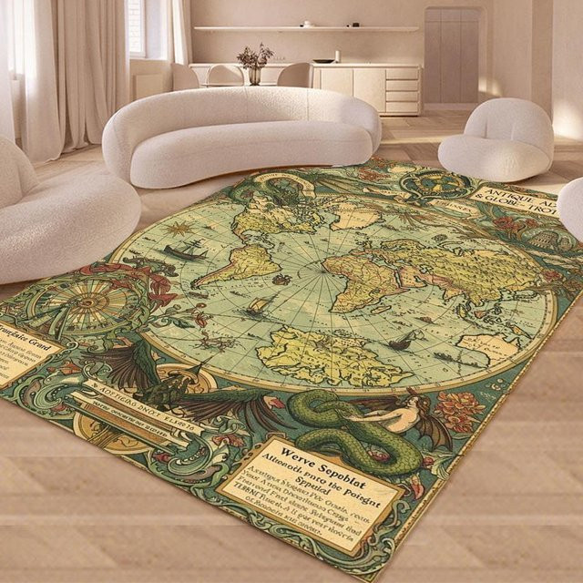 Vintage Landkarten Teppich von Lodestar in Beige mit Retro Welt Design, weiche Bodenmatte für Wohnzimmer und Schlafzimmer, B/T: 50 x 30 cm - Bild 1
