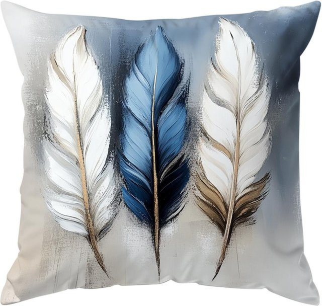 JMG Clothing Kissenbezug mit Feder Tulpe und Schmetterling Design in Blau, Polyester, B/B: 45 x 45 cm - Bild 1