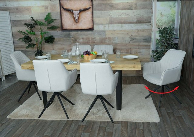 6er-Set MCW Esszimmerstuhl L79 mit Armlehnen, drehbar, Stoff in Beige - Bild 1