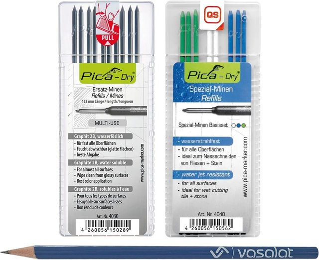 vasalat Pica Dry Ersatzminen-Set Graphit 2B in Blau, Weiß und Grün mit 18 Stück - Bild 1