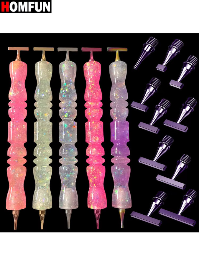 HOMFUN Diamant-Malstift mit Metall-Schraubgewinde und Resin-Spitze in Lila und Multicolour für Diamond Painting Zubehör - Bild 4