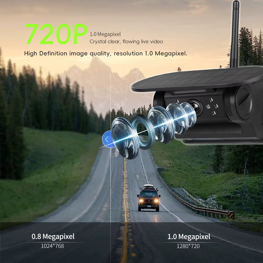 Podofo WiFi Kabellose Solar-Batterie Rückfahrkamera mit 720P Infrarot-Nachtsicht, IP67 Wasserdicht, Weitwinkel-Magnetkamera in Schwarz für Wohnmobil, LKW und Anhänger - Bild 7