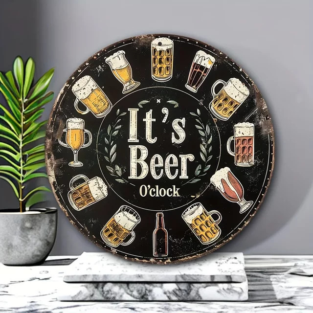 Rundes Aluminiumschild Potdemiel It's Beer Time im Vintage-Design Durchmesser: 20,32 cm - Bild 1