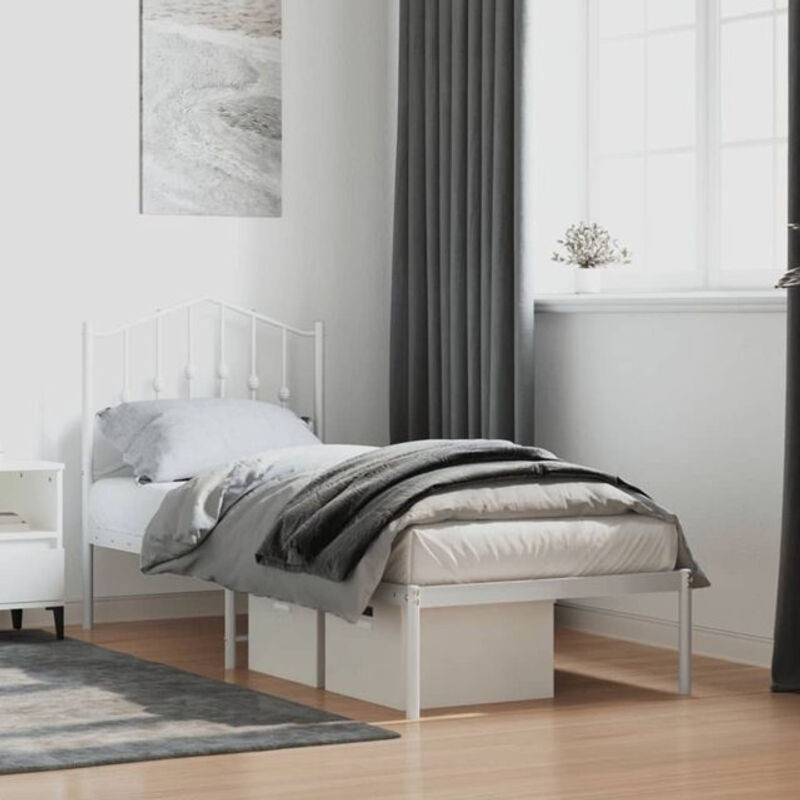 Vidaxl Metallbett mit Kopfteil aus Stahl in Weiß, B/T/H: 75 x 190 cm - Bild 1