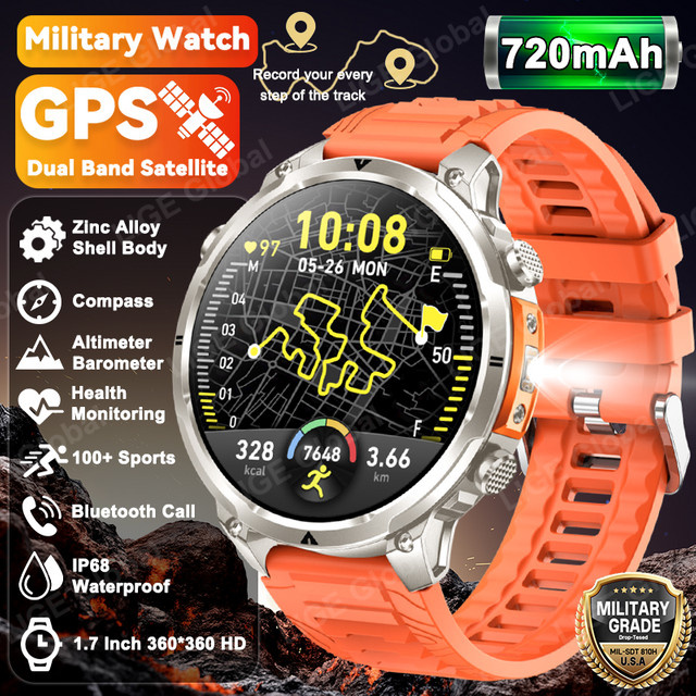 LIGE Smartwatch, GPS, Bluetooth, Silikon, Schwarz, Herren - Bild 1