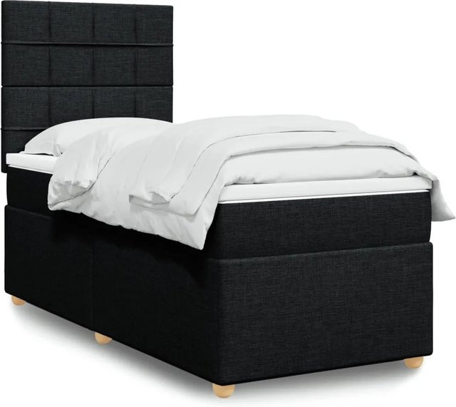 vidaXL Boxspringbett Hybrid mit Matratze und USB-Ladeport, Schwarz, B/T: 90 x 200 cm - Bild 1