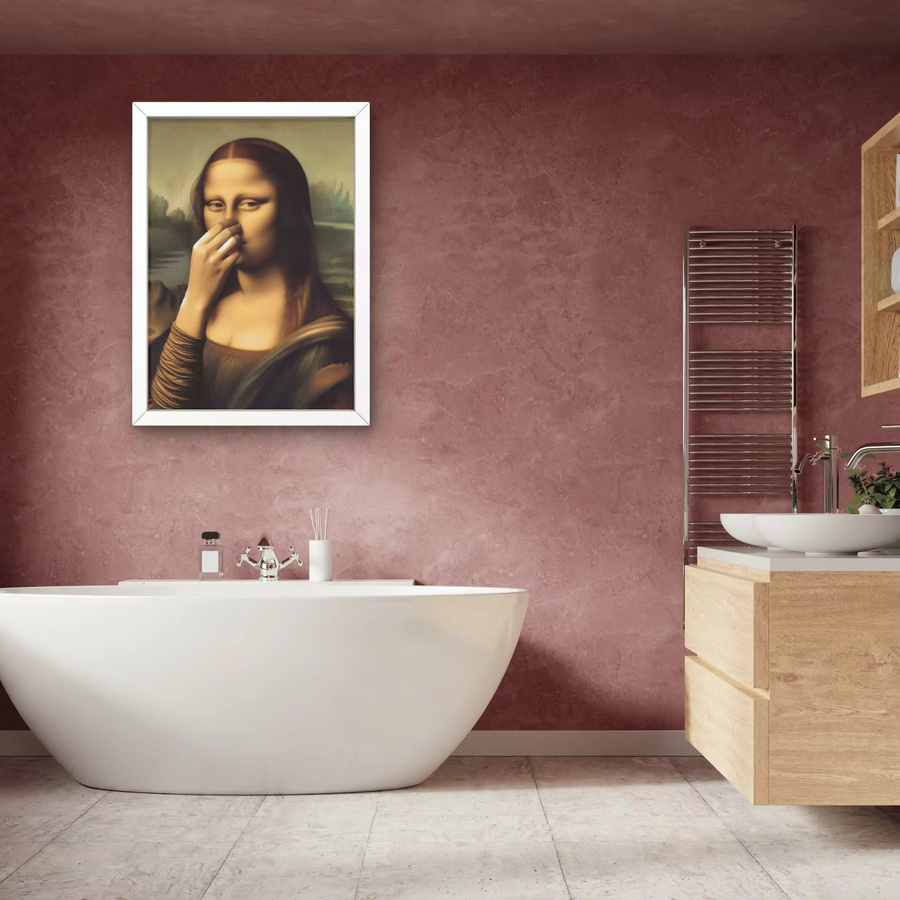 SHENCHEN Vintage Poster Mona Lisa Parodie Badezimmer Wandkunst mit lustigem Toilettenhumor und Typografie, Mehrfarbig - Bild 2