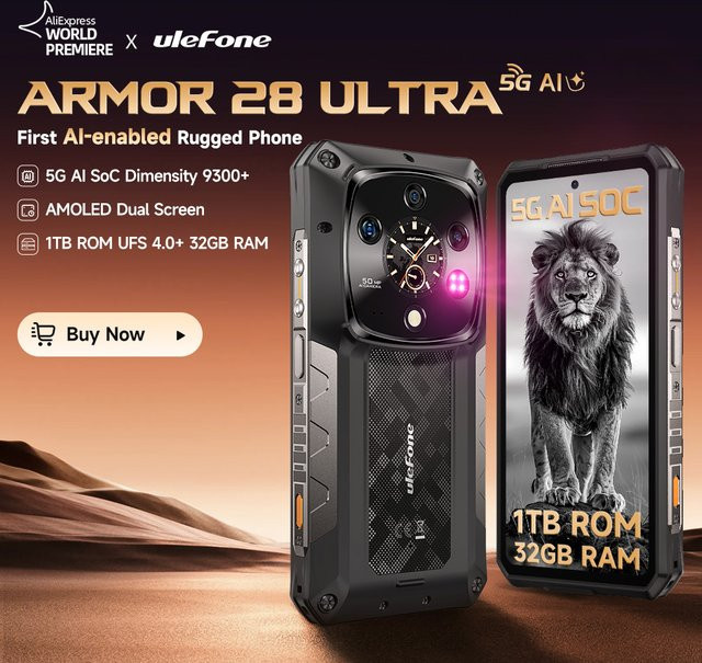 Ulefone Armor 28 Ultra 5G Robustes Android Smartphone mit 1TB ROM, 32GB RAM, 6.67 Zoll AMOLED Display in Schwarz - Bild 1