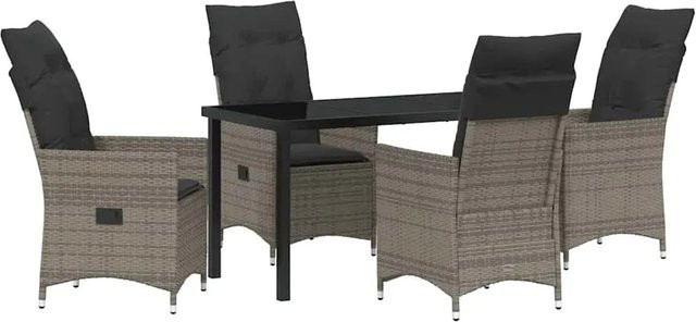 vidaXL Garten Essgruppe aus Poly Rattan in Grau mit 5-teiligem Set und Kissen - Bild 1
