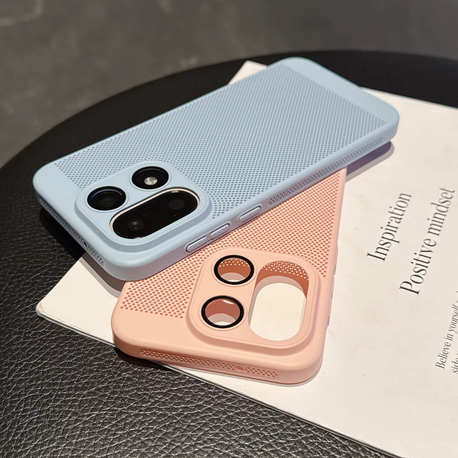 Atmungsaktive PC Schutzhülle für OnePlus 15 13 12T R ACE 5 3 mit Kühlungs-Mesh und Glas-Objektivschutz in Braun - Bild 3